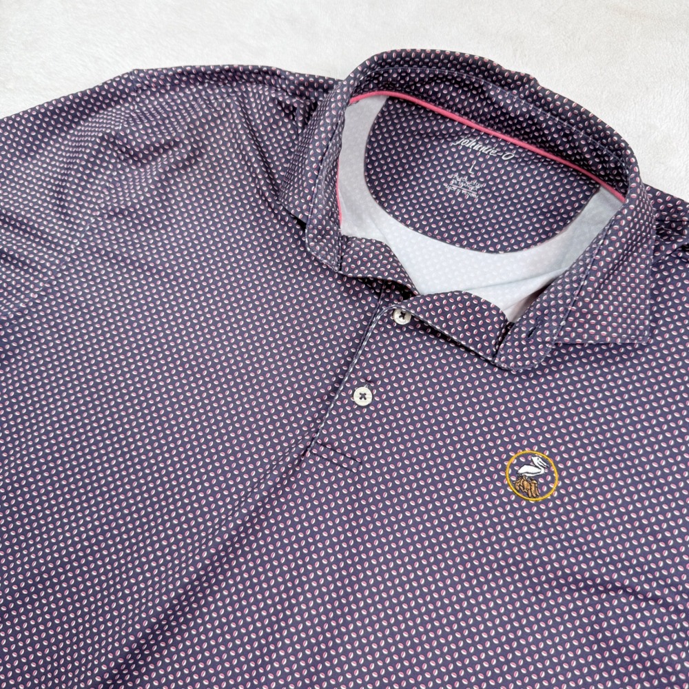 Johnnie-O Mens Large Purple Geometric PREP-FORMANCE Golf Polo Shirt Pelican Logo